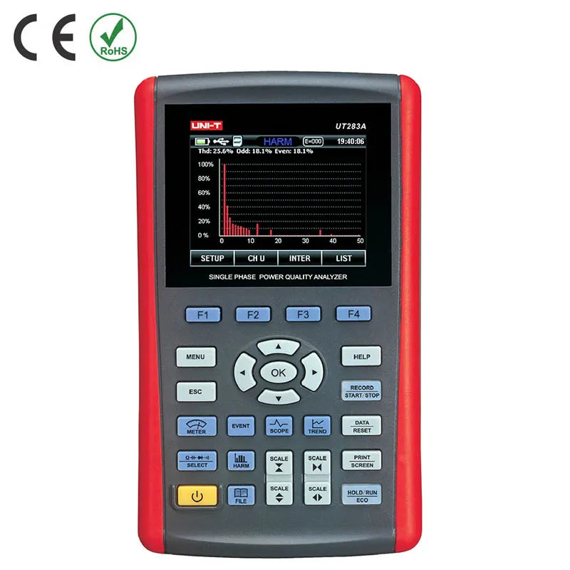 Analizador de calidad de energía monofásico 10-100VAC/DC, 1000A AC, 600?-60M?
