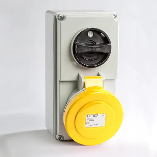 Base mural enclavamiento 32A 2P+T 120VCA 4h Amarillo IP44-P54