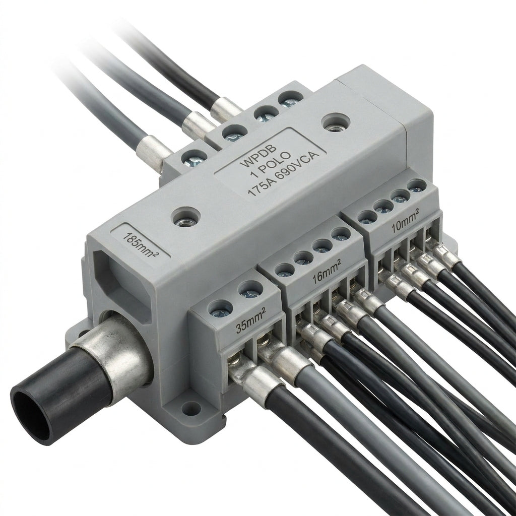 WPDB Bloque de distribución 1 polo 1X185mm² 2X35+5X16+4X10mm² 175A 690VCA