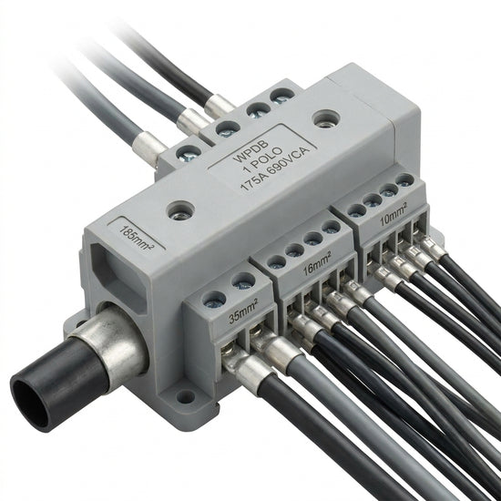 WPDB Bloque de distribución 1 polo 1X185mm² 2X35+5X16+4X10mm² 175A 690VCA