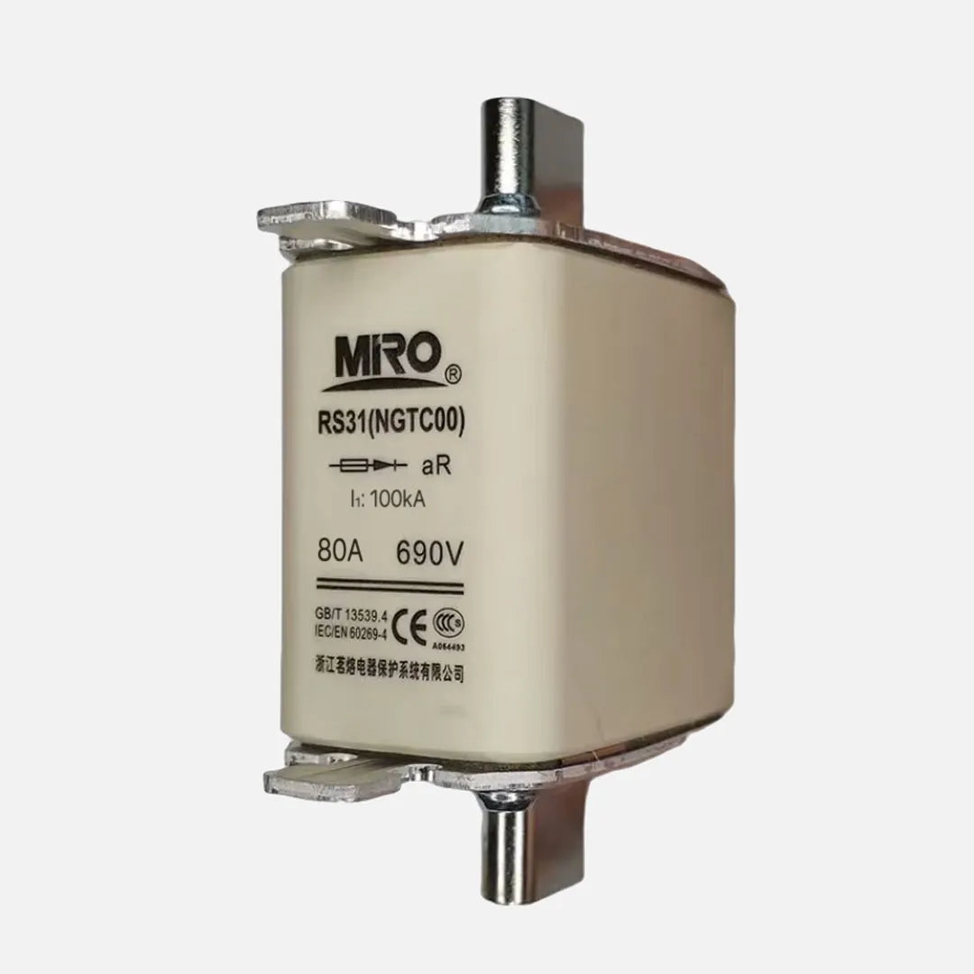 Fusible accion rapida para semiconductores Clase aR NGT00 80A 690VCA 100kA