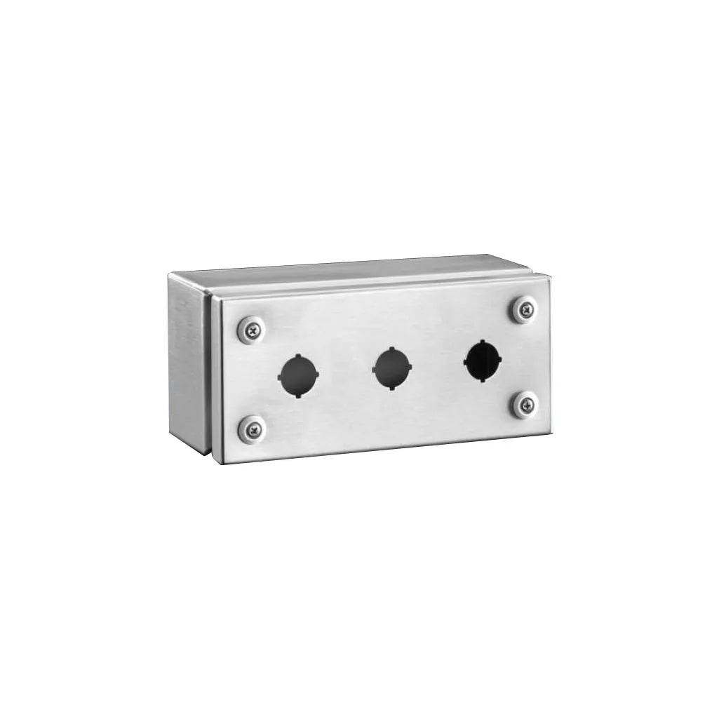 SM Caja con 3 orificios de 22mm acero inoxidable 100Hx220Wx90Dmm IP66