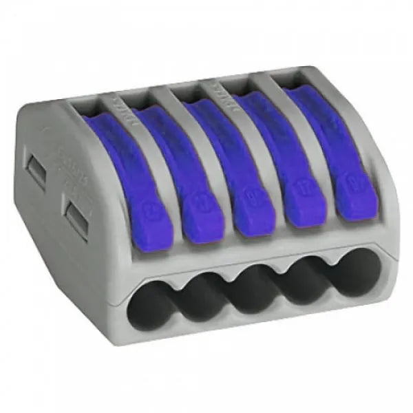Conector rápido con palancas 5 polos 0.08-4mm² 28-12AWG 32A 450VCA Gris 20pzs.