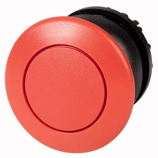 M22S-DP-R Botón Hongo Bisel negro 22mm Momentáneo Placa/Rojo Cabezal/Rojo