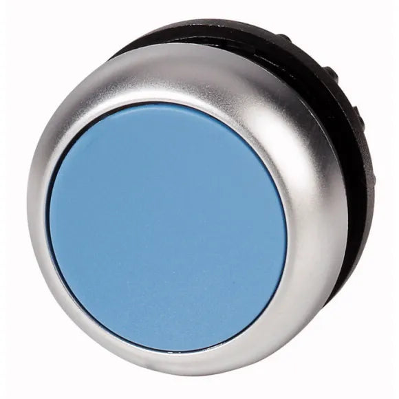 M22-DR-B RMQ-Titan Botón pulsador Plano Bisel plata 22mm Mantenido Azul