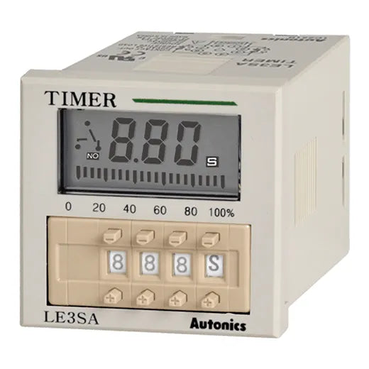 LE3SA Timer octal LCD On-Delay 3 digit 48Wx48H 0.01s-9999hr 24-240VUC 2NA2NC -X-