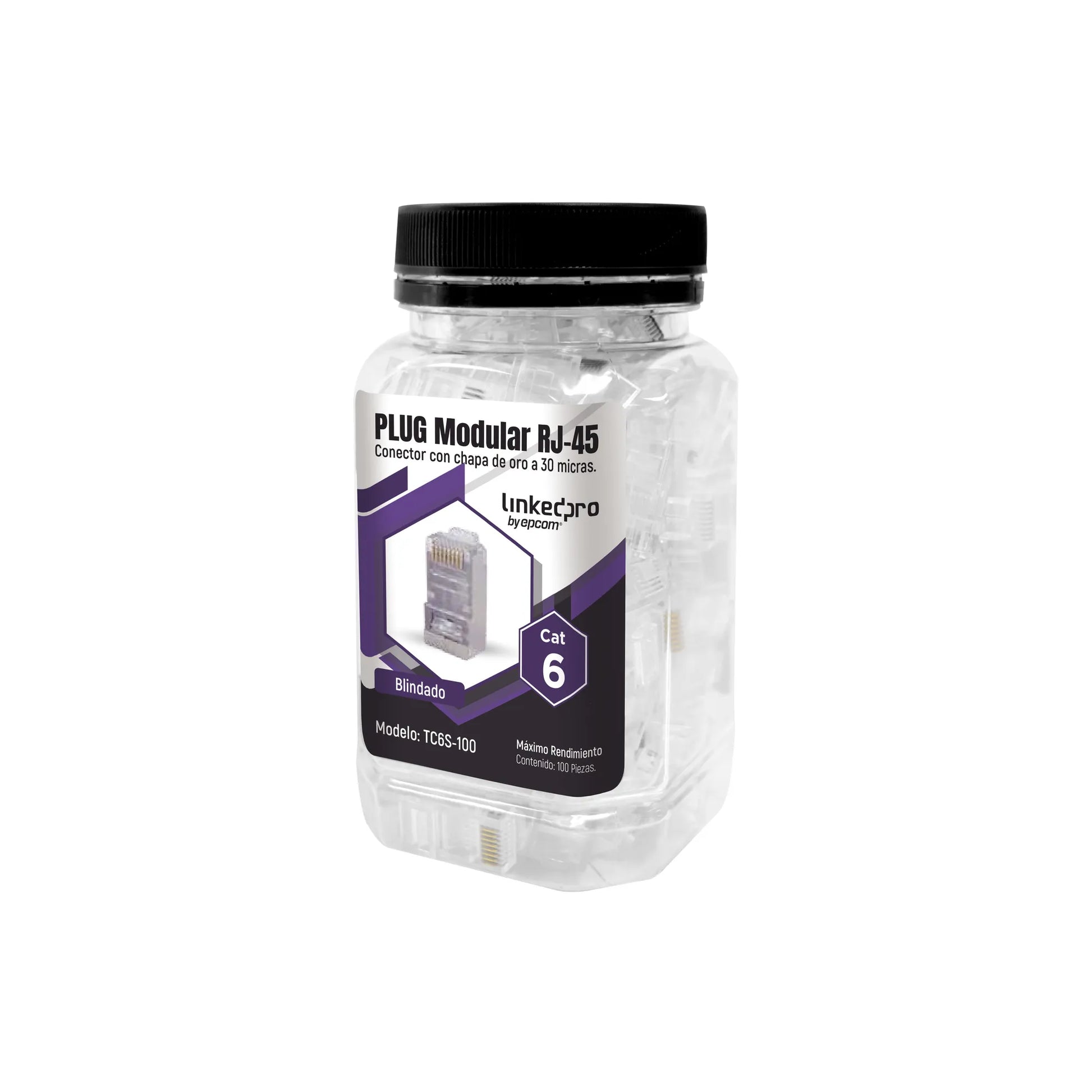 Conector RJ45 Cat 6 Blindado chapado de oro 30micras sin PIN de tierra