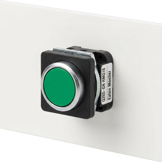 Q25D-GN RMQ16 Botón cuadrado 25X25mm Plano B/negro 16mm Momentáneo Verde
