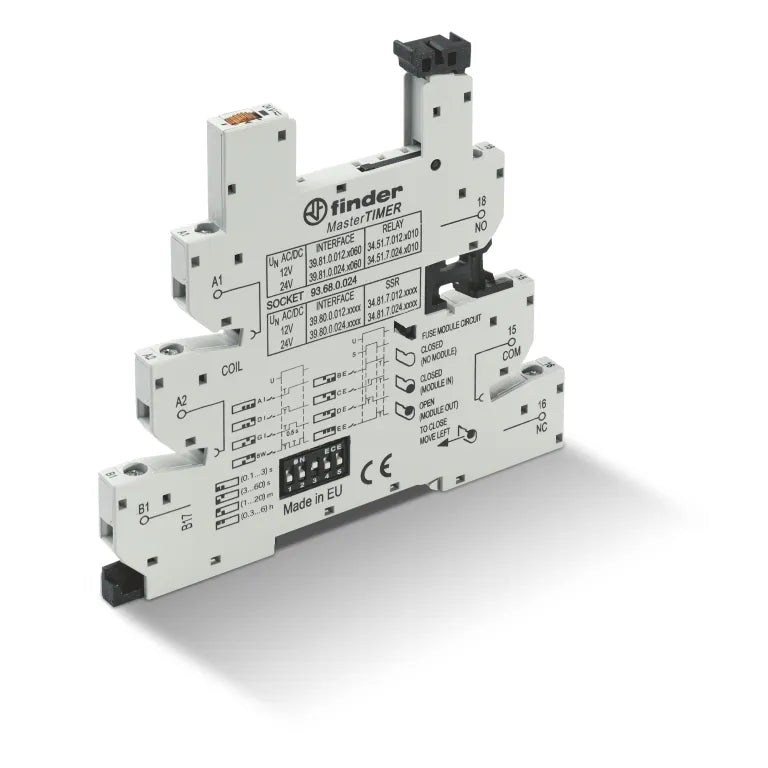 Zócalo gris MasterTIMER con bornes de jaula para relé 34.51 con bobina 24VAC/DC