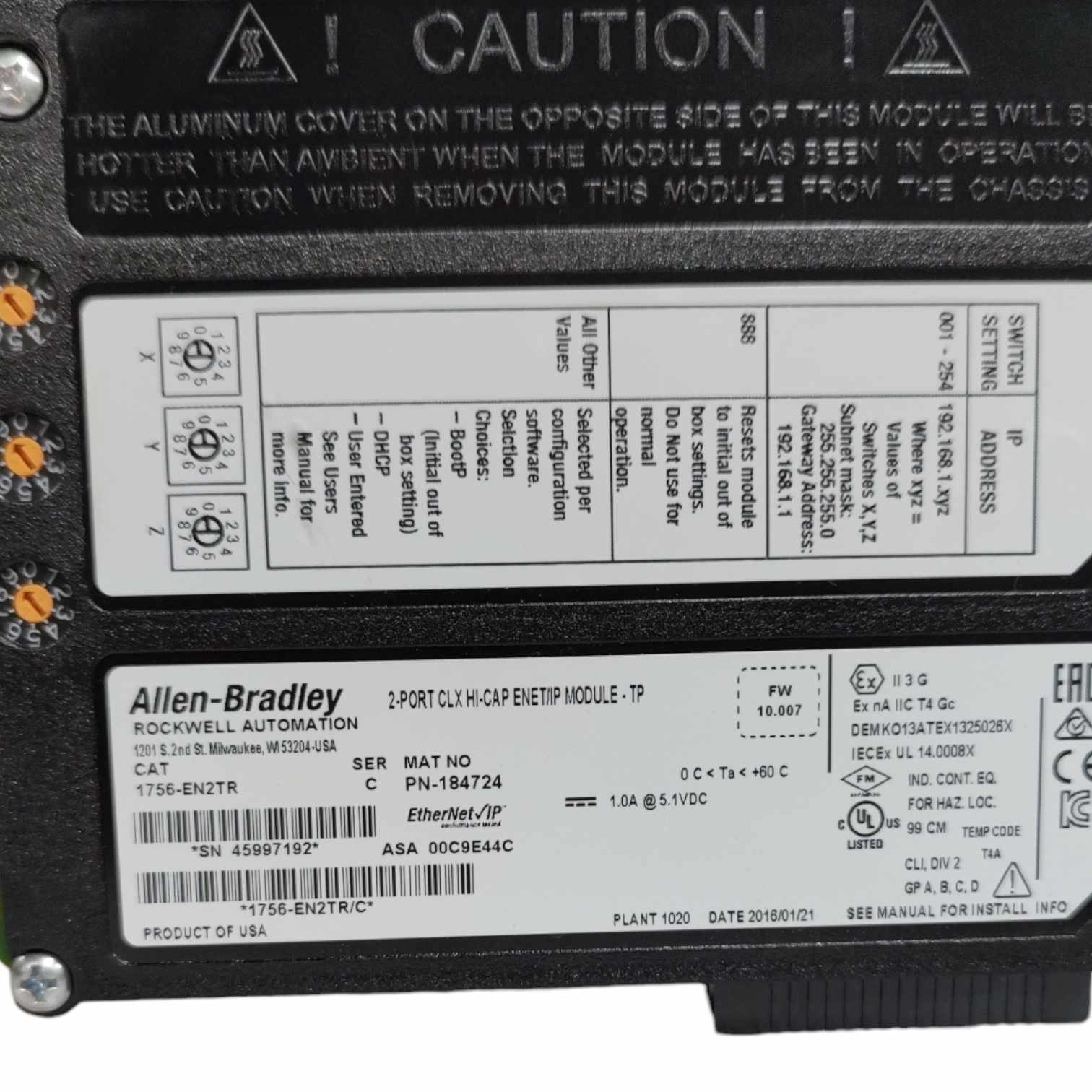Allen Bradley 1756-EN2TR EtherNet/IP