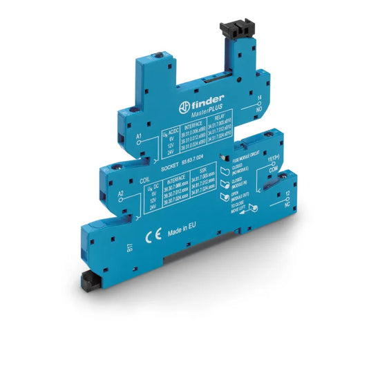 Zócalo azul MasterPLUS con bornes de jaula para relé 34.51 con bobina 24VAC/DC