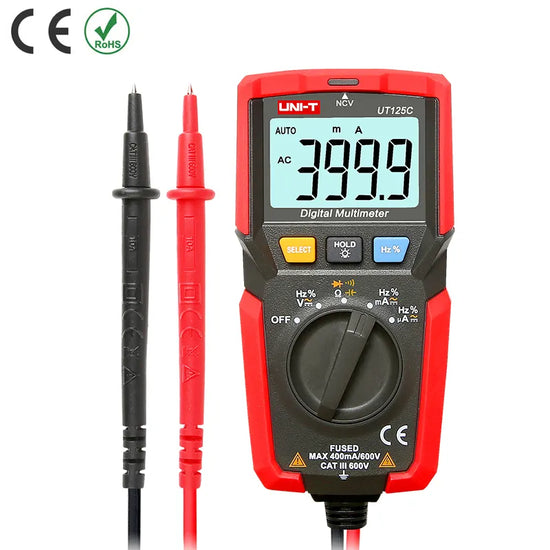 Multímetro digital de bolsillo 600VUC, 400mA AC/DC, 40M?, 100µF, 10 Hz~60KHz