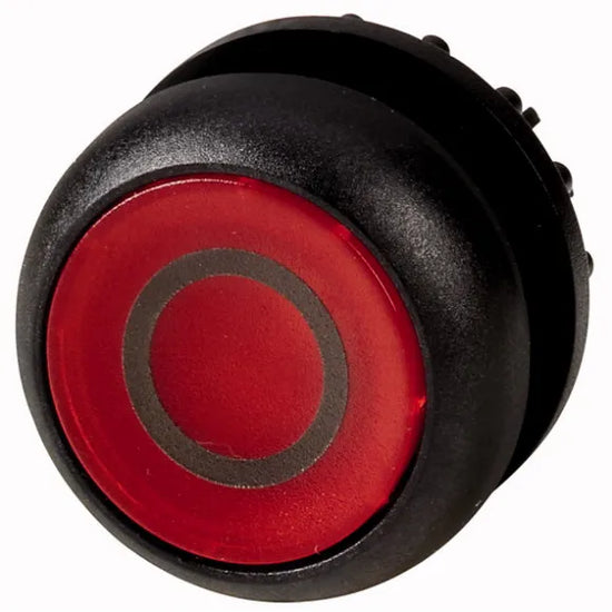 M22S-DRL-R-X0 Botón pulsador iluminado Plano B/negro 22mm Mantenido -0- Rojo
