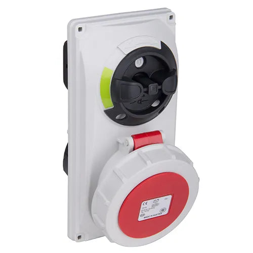 Base emportrar enclavamiento 32A 3P+N+T 220/400VCA 6h Rojo IP66-IP67