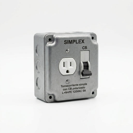 SIMPLEX Tomacorriente simple con CB polarizado L+N+PE 120VAC 5A
