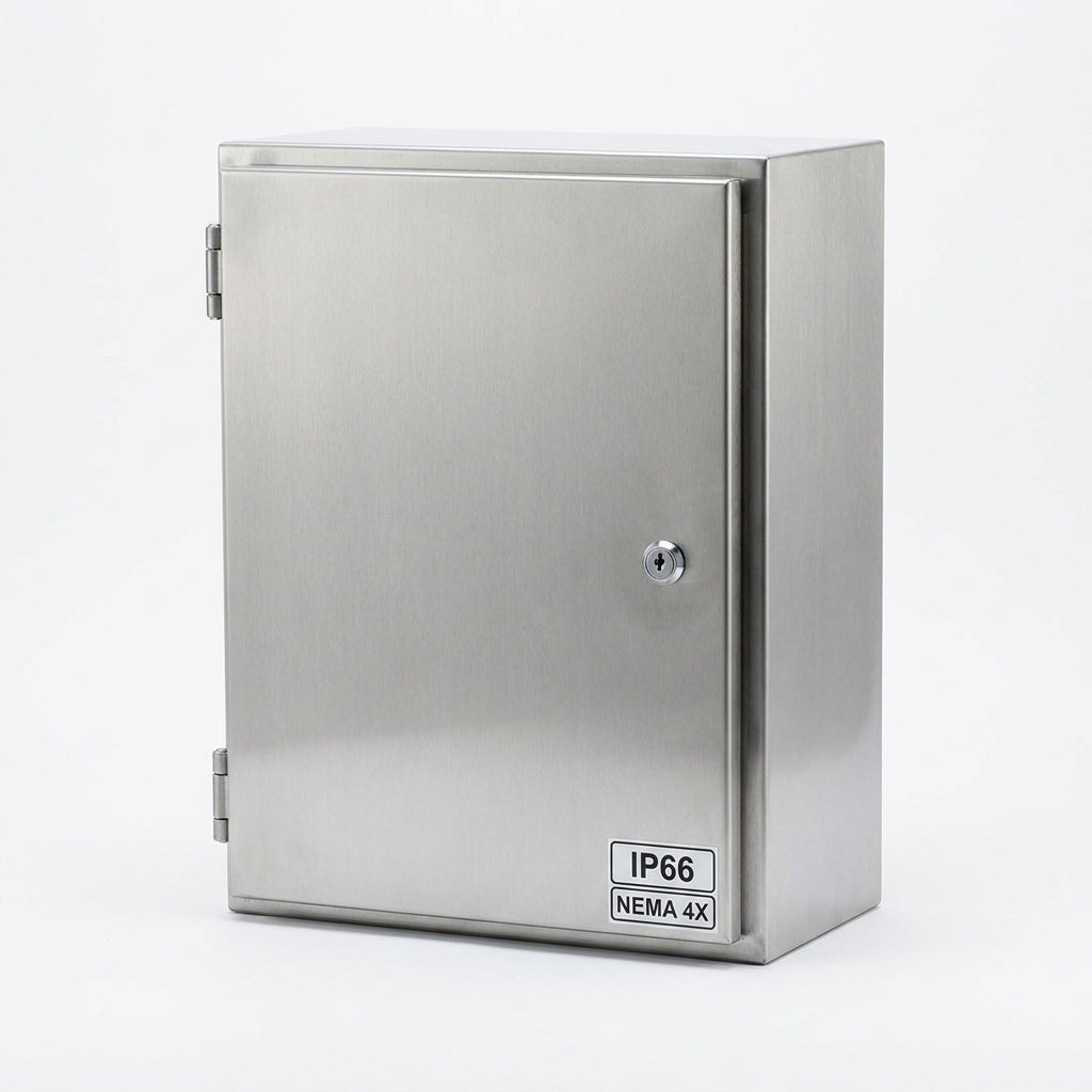 Gabinete mural de acero inoxidable AISI304 1P 500Hx400Wx210Dmm IP66 NEMA 4X