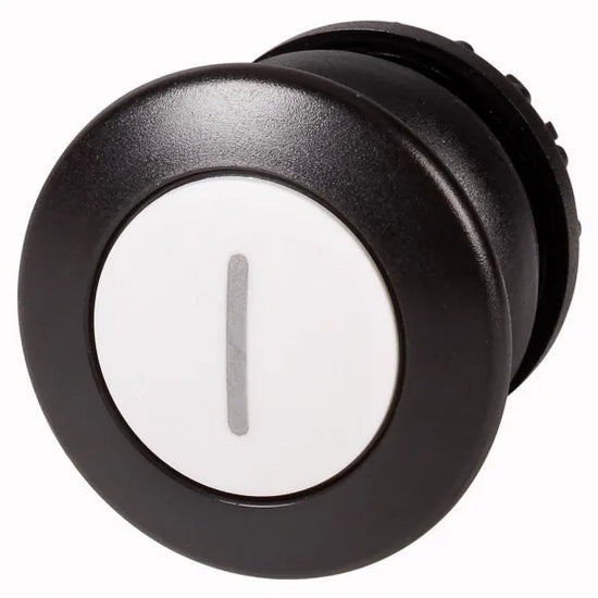 M22S-DRP-W-X1 Botón Hongo B/negro 22mm Mantenido -I- placa/Blanco Cabezal/Negro