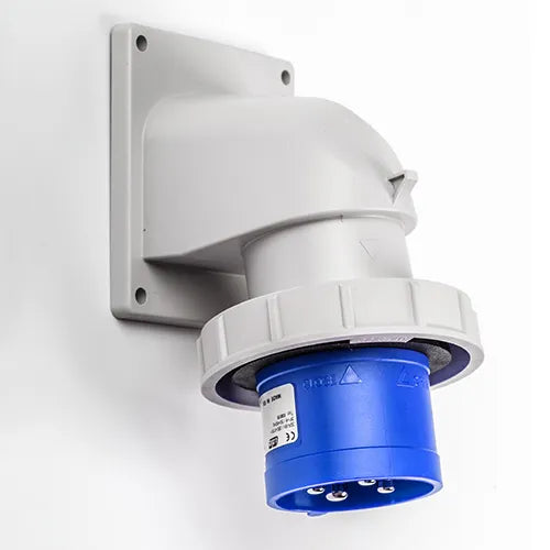 Clavija empotrar acodada 32A 3P+T 230VCA 9h Azul IP67