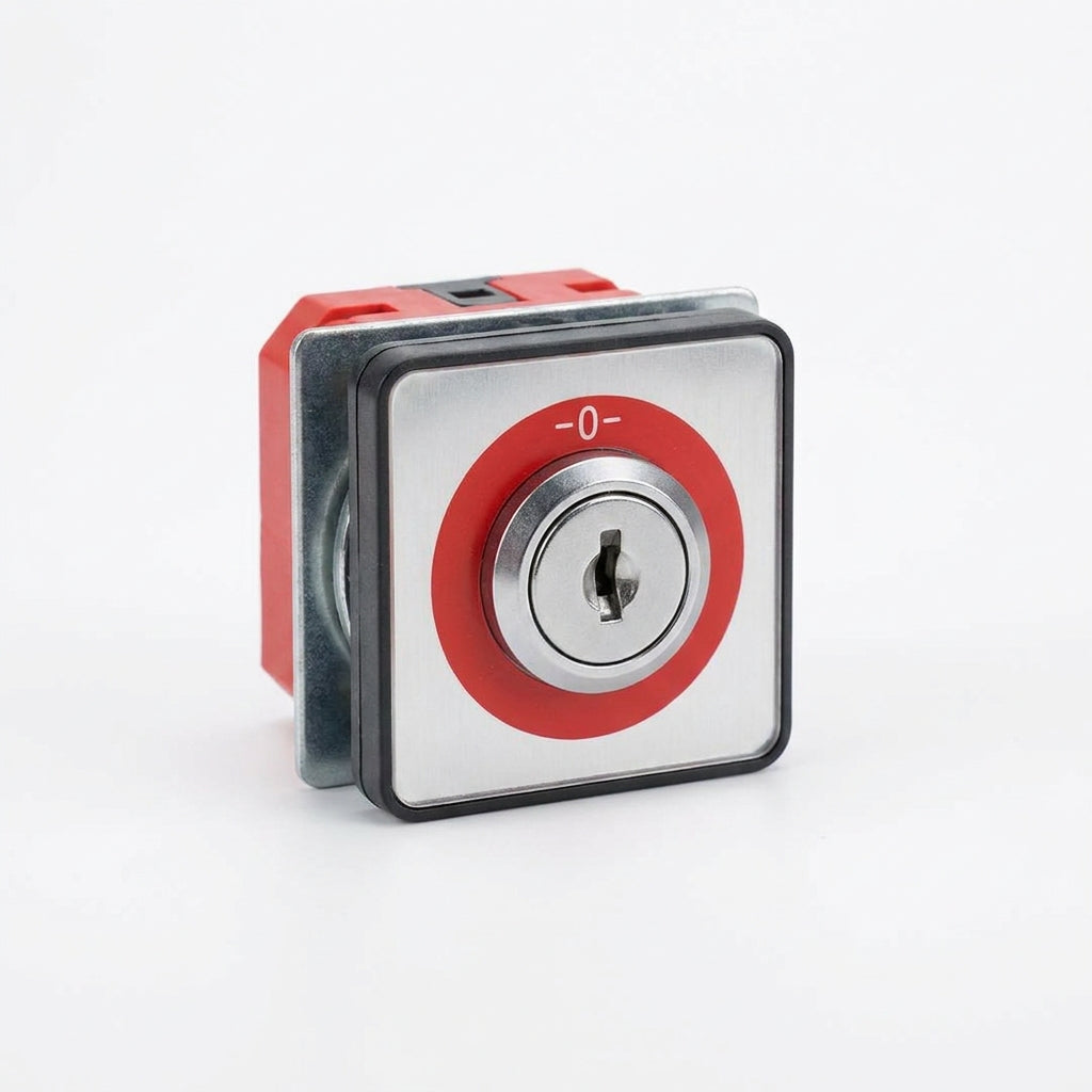 Q25S3-RT Selector cuadrado 25X25mm con Llave 3pos 16mm Momentáneo -0- Rojo