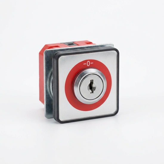 Q25S3-RT Selector cuadrado 25X25mm con Llave 3pos 16mm Momentáneo -0- Rojo