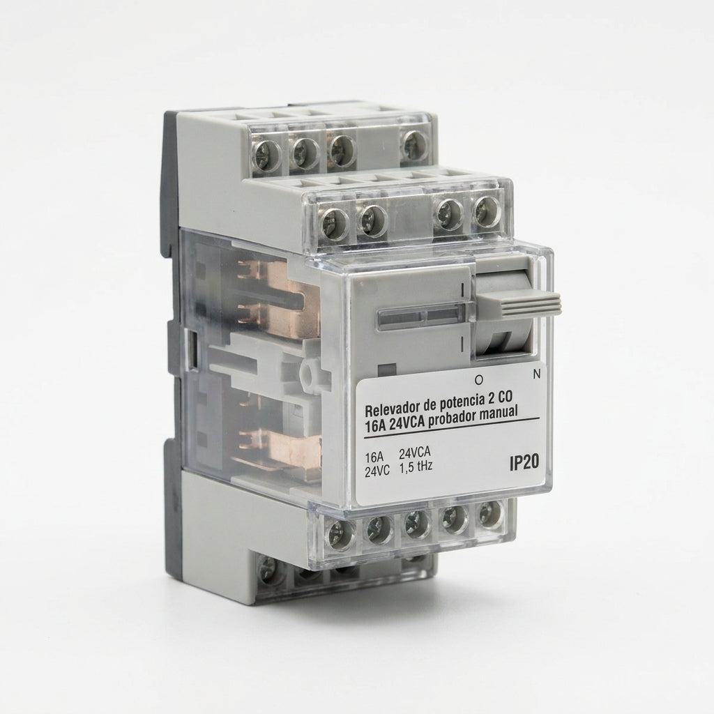 Relevador de potencia 2 CO 16A 24VCA probador manual IP20