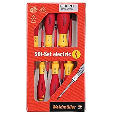SDIS 2.5-5.5/PZ1/2 Set 6 destornilladores planos y Pozidrive con aislamiento VDE