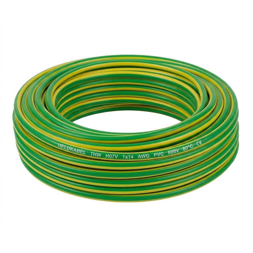 Cable de cobre tipo THW H07V HELUKABEL 1×14 AWG PVC – verde/amarillo 80°C 600v