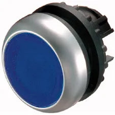 M22-DRL-B Botón pulsador Plano iluminado Bisel plata 22mm Mantenido Azul
