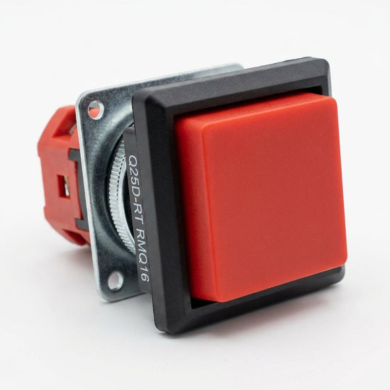Q25D-RT RMQ16 Botón cuadrado 25X25mm Plano B/negro 16mm Momentáneo Rojo