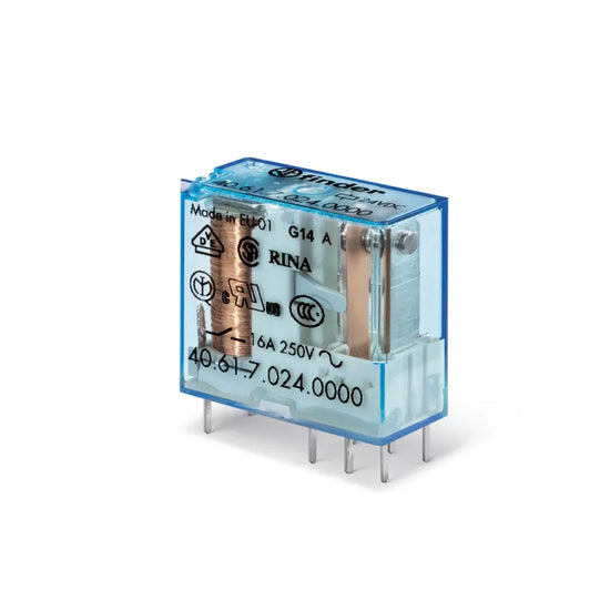 Relevador para circuito impreso 8 pines 24VCD 1CO 1NA1NC AgNi 16A 250V