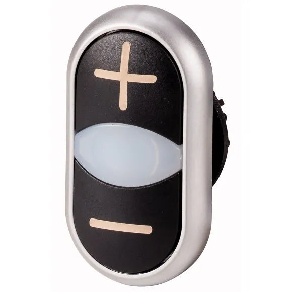 M22-DDL-S-X4/X5 Botón doble Momentáneo iluminado Negro/Negro + –