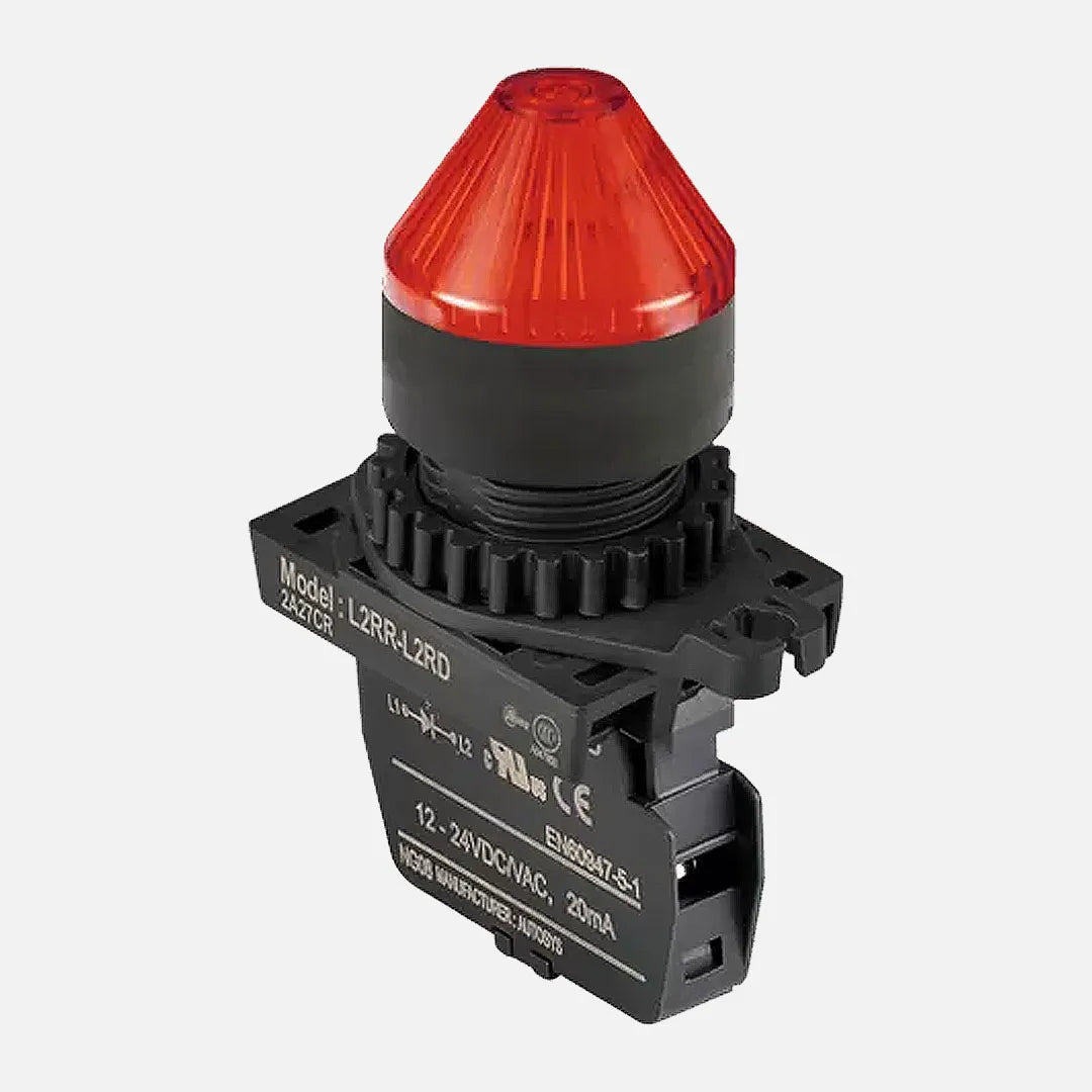 L2RR-L2RD Luz piloto tipo saliente tipo conico 22mm rojo 12-24VAC IP52