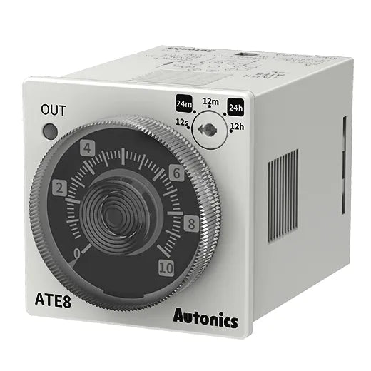 ATE8-41D Timer análogo On-Delay 48Wx48H 1s-1hr 100-240VCA/24-240VCD 2NA2NC