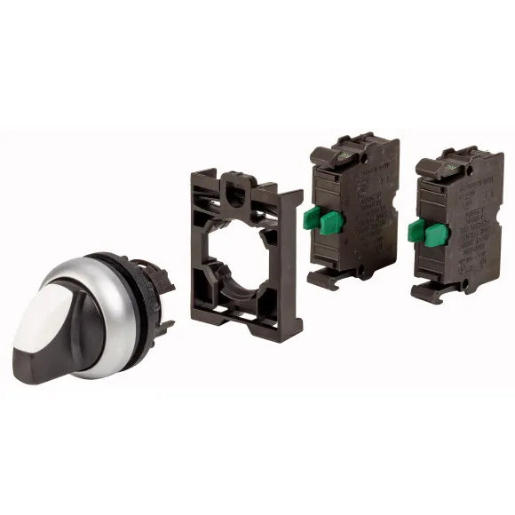 M22-WRK3/K20 Selector tipo Palanca 3 posiciones B/plata 22mm Mantenido 2NA