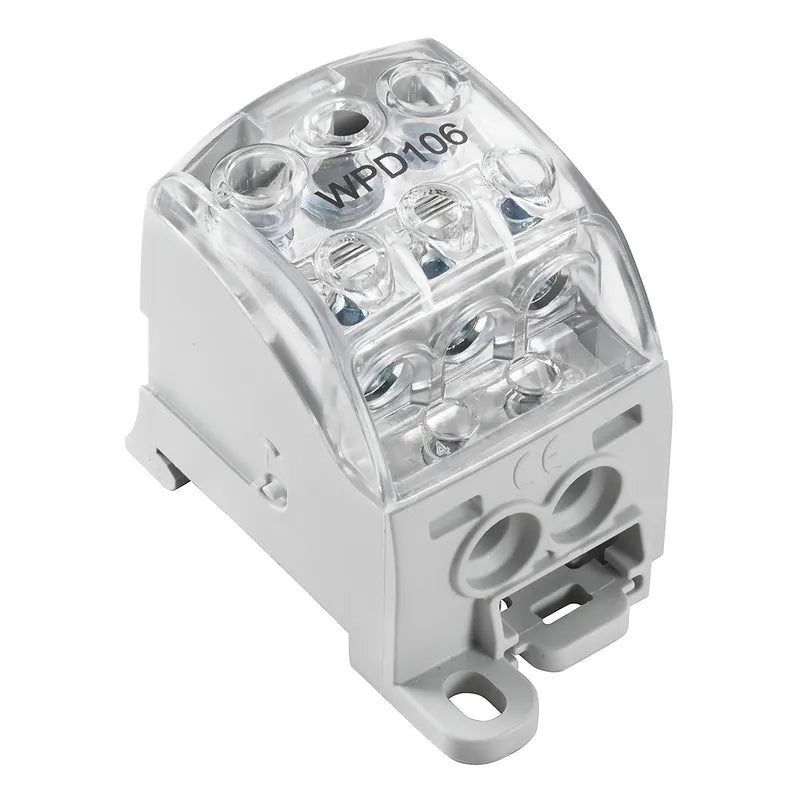 WPD 106 Bloque de distribución 1 polo 1x70mm² 2×25+3x16mm² 215A 1000VCA Gris