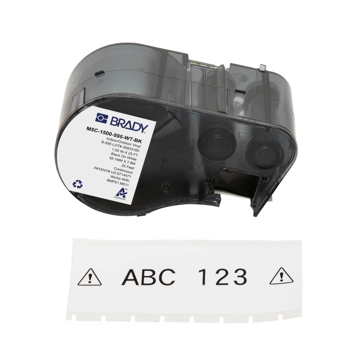 170944 Etiquetas de vinilo continuo B-595 1.5in x 25ft negro sobre blanco