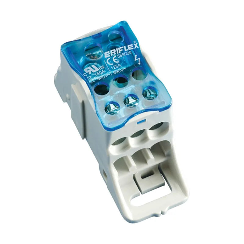 UDJ 125 Bloque de distribución 125A Input 1×1/0 + 1x4AWG, Output 6x4AWG riel DIN