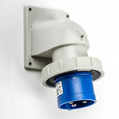 Clavija empotrar acodada 32A 2P+T 230VCA 6h Azul IP67