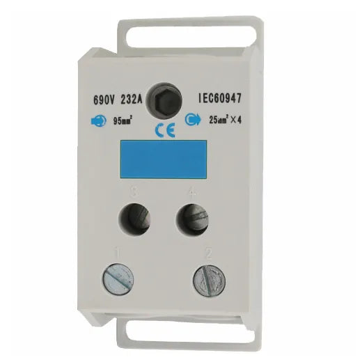 Bloque de distribución 1 polo 25-95mm² 4x25mm² 232A 690VCA Gris