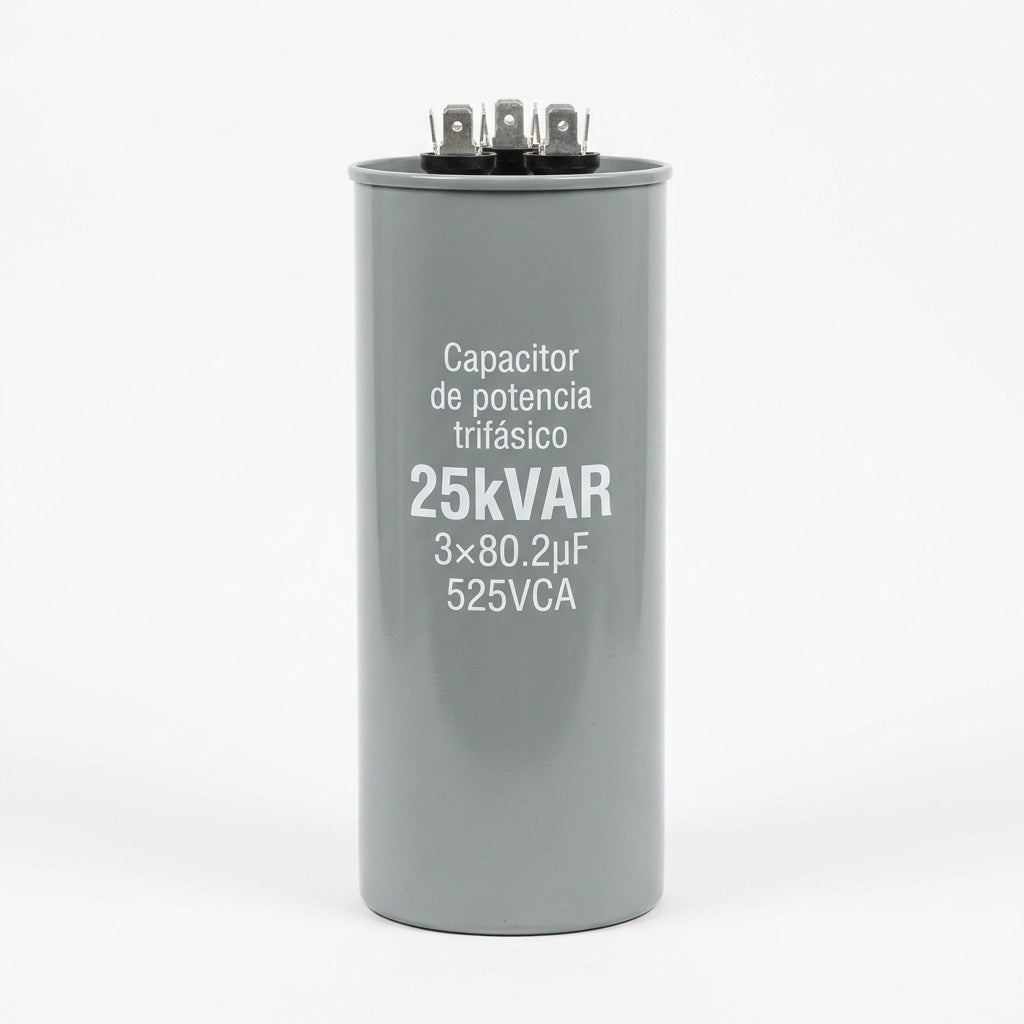 Capacitor de potencia trifásico 25kVAR 3×80.2µF 525VCA