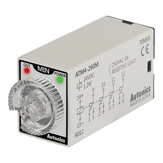 ATM4-260M Mini-timer análogo On Delay 14 pines 21.5Wx28Hmm 6-60m 24VCD 4NA4NC