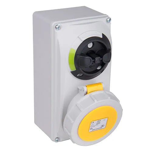 Base mural enclavamiento 32A 2P+T 120VCA 4h Amarillo IP66-IP67