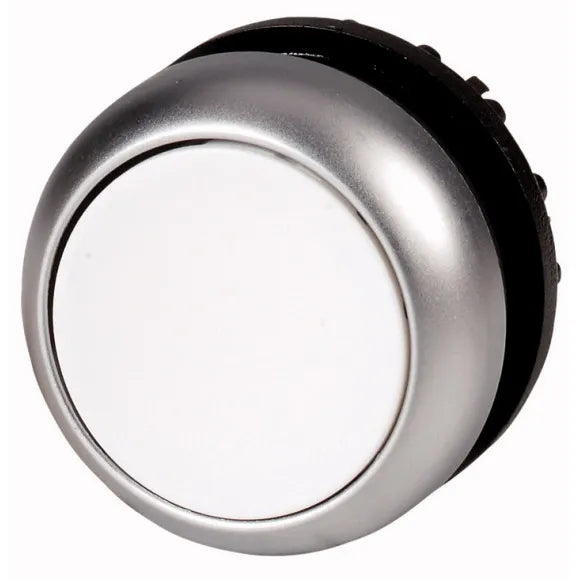 M22-DR-W RMQ-Titan Botón pulsador Plano Bisel plata 22mm Mantenido Blanco