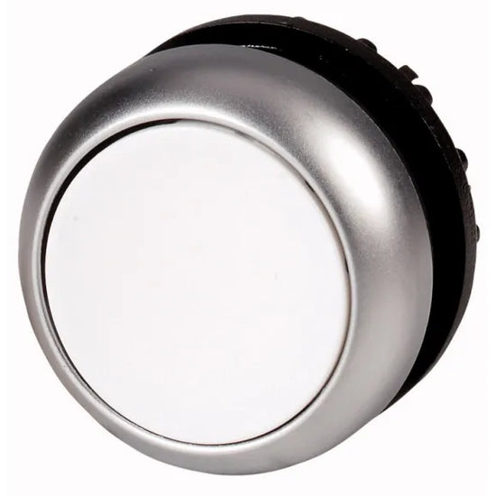 M22-DR-W RMQ-Titan Botón pulsador Plano Bisel plata 22mm Mantenido Blanco