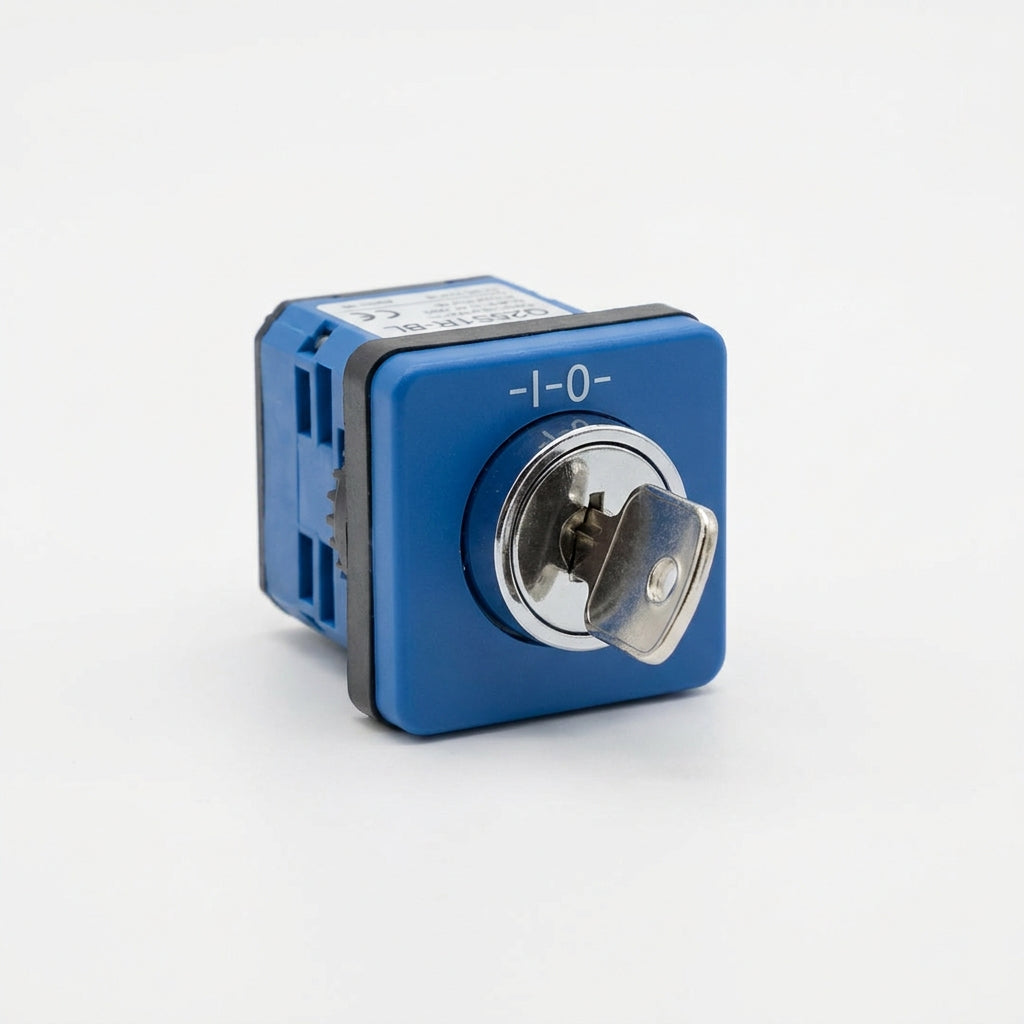 Q25S1R-BL Selector cuadrado 25X25mm con Llave 2pos 16mm Mantenido -I-0- Azul