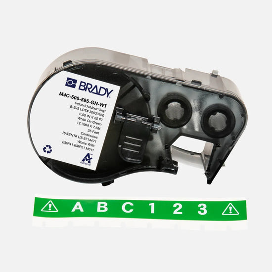 Etiqueta continua de vinilo 1/2″ 0.5W in x 25L ft Blanco en Verde