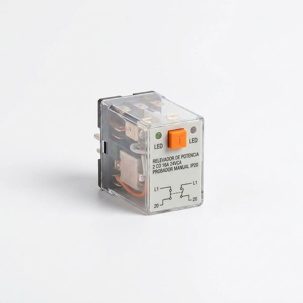 Relevador de potencia 2 CO 16A 24VCA probador manual IP20
