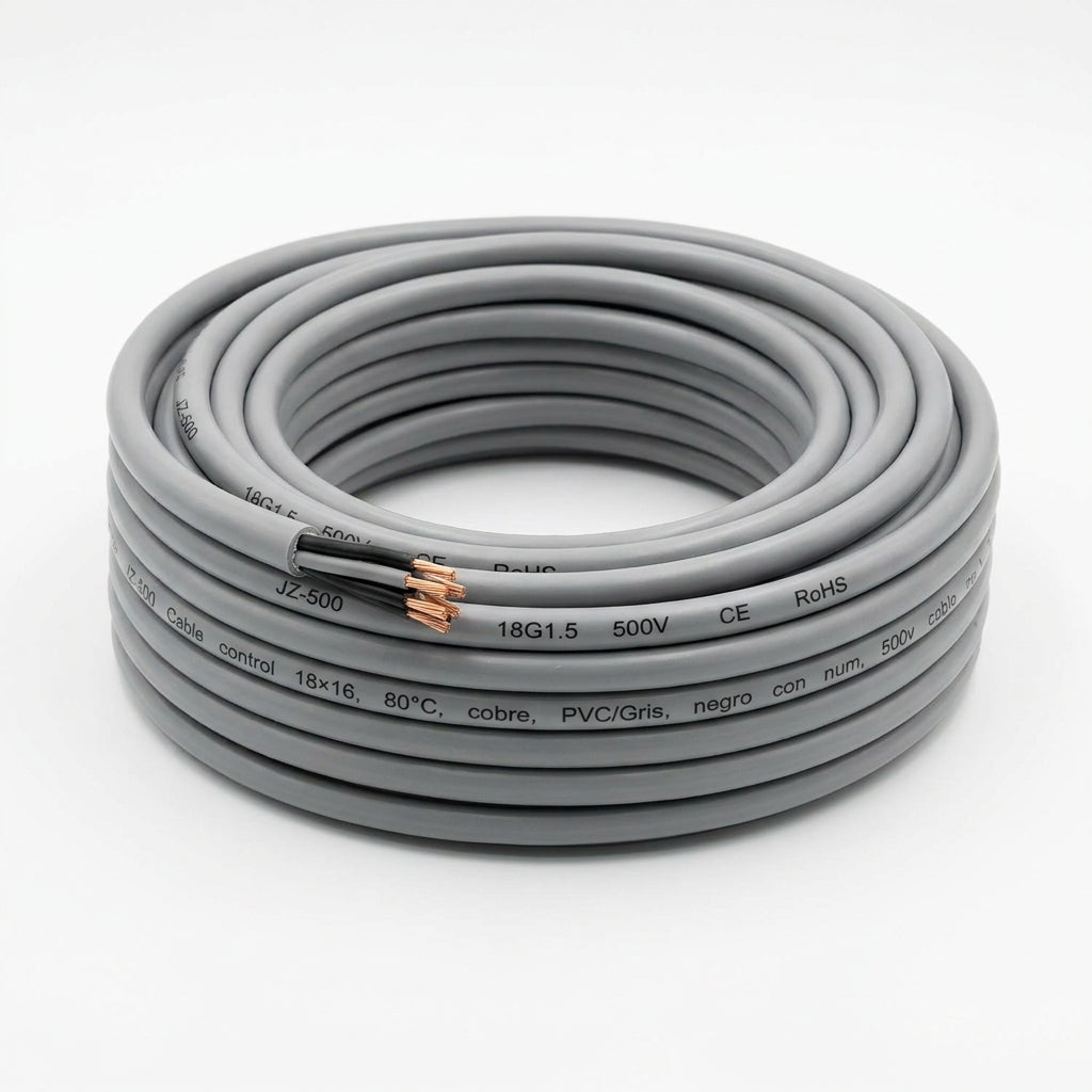JZ-500 Cable control 18×16, 80°C, cobre, PVC/Gris, negro con num, 500v