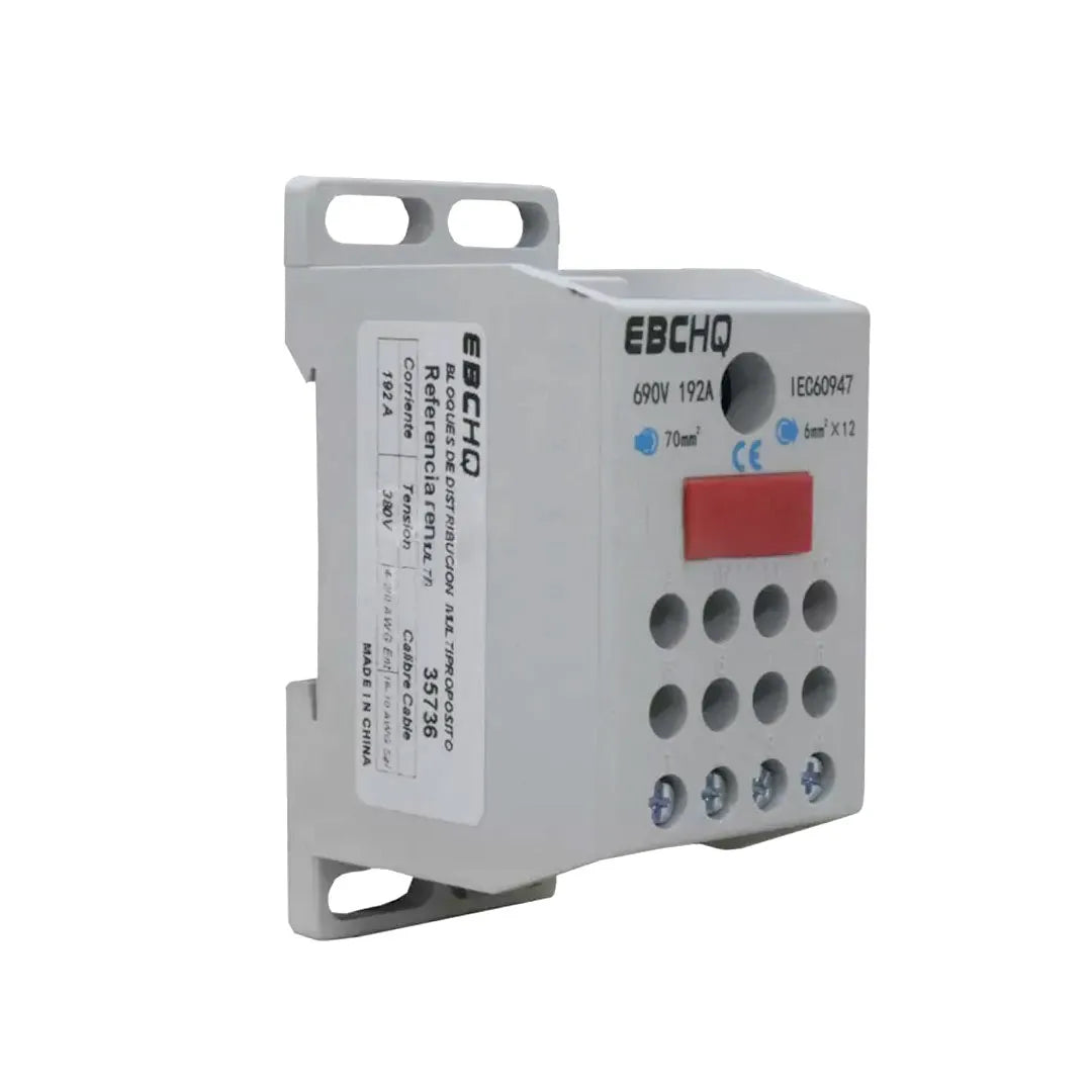 Bloque de distribución 1 polo 25-70mm² 12x6mm² 192A 690VCA Gris