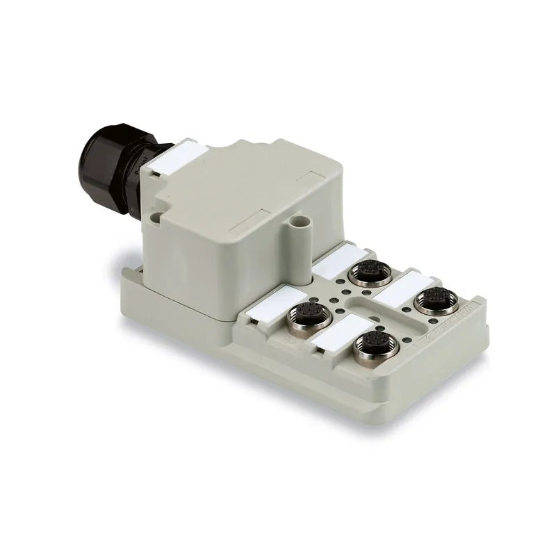 SAI-4-M 4P M12 Distribuidor pasivo LED con 4 sockets M12 4P Capota IP68